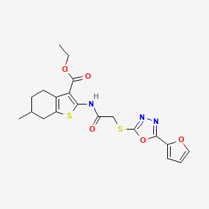 molecular formula C20H21N3O5S2 B4383306 ethyl 2-[({[5-(2-furyl)-1,3,4-oxadiazol-2-yl]thio}acetyl)amino]-6-methyl-4,5,6,7-tetrahydro-1-benzothiophene-3-carboxylate 