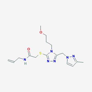 molecular formula C16H24N6O2S B4383337 N~1~-ALLYL-2-({4-(3-METHOXYPROPYL)-5-[(3-METHYL-1H-PYRAZOL-1-YL)METHYL]-4H-1,2,4-TRIAZOL-3-YL}SULFANYL)ACETAMIDE 