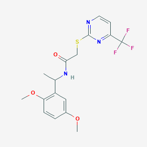 molecular formula C17H18F3N3O3S B4383449 N~1~-[1-(2,5-DIMETHOXYPHENYL)ETHYL]-2-{[4-(TRIFLUOROMETHYL)-2-PYRIMIDINYL]SULFANYL}ACETAMIDE 