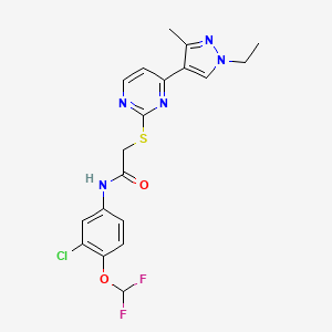 molecular formula C19H18ClF2N5O2S B4383458 N-[3-chloro-4-(difluoromethoxy)phenyl]-2-{[4-(1-ethyl-3-methyl-1H-pyrazol-4-yl)-2-pyrimidinyl]thio}acetamide 