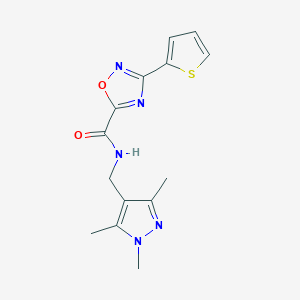 molecular formula C14H15N5O2S B4383532 3-(2-thienyl)-N-[(1,3,5-trimethyl-1H-pyrazol-4-yl)methyl]-1,2,4-oxadiazole-5-carboxamide 