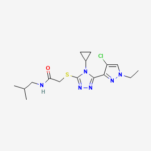 molecular formula C16H23ClN6OS B4383812 2-{[5-(4-chloro-1-ethyl-1H-pyrazol-3-yl)-4-cyclopropyl-4H-1,2,4-triazol-3-yl]thio}-N-isobutylacetamide 