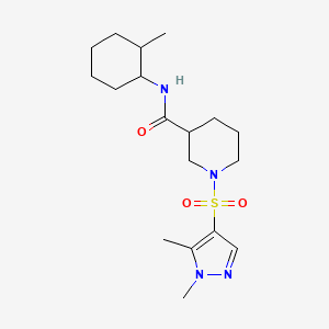 molecular formula C18H30N4O3S B4383813 1-[(1,5-DIMETHYL-1H-PYRAZOL-4-YL)SULFONYL]-N~3~-(2-METHYLCYCLOHEXYL)-3-PIPERIDINECARBOXAMIDE 