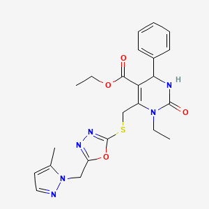 ETHYL 1-ETHYL-6-[({5-[(5-METHYL-1H-PYRAZOL-1-YL)METHYL]-1,3,4-OXADIAZOL-2-YL}SULFANYL)METHYL]-2-OXO-4-PHENYL-1,2,3,4-TETRAHYDRO-5-PYRIMIDINECARBOXYLATE