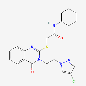 molecular formula C21H24ClN5O2S B4383928 2-({3-[2-(4-chloro-1H-pyrazol-1-yl)ethyl]-4-oxo-3,4-dihydro-2-quinazolinyl}thio)-N-cyclohexylacetamide 