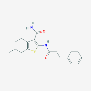 molecular formula C19H22N2O2S B438393 6-Methyl-2-(3-phenylpropanamido)-4,5,6,7-tetrahydrobenzo[b]thiophene-3-carboxamide CAS No. 329221-97-8