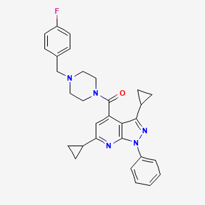 molecular formula C30H30FN5O B4384070 3,6-dicyclopropyl-4-{[4-(4-fluorobenzyl)-1-piperazinyl]carbonyl}-1-phenyl-1H-pyrazolo[3,4-b]pyridine 