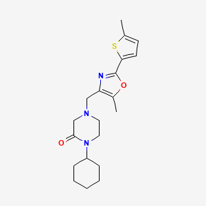 molecular formula C20H27N3O2S B4384168 1-Cyclohexyl-4-[[5-methyl-2-(5-methylthiophen-2-yl)-1,3-oxazol-4-yl]methyl]piperazin-2-one 