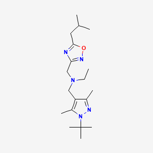 molecular formula C19H33N5O B4384197 N-[(1-tert-butyl-3,5-dimethyl-1H-pyrazol-4-yl)methyl]-N-[(5-isobutyl-1,2,4-oxadiazol-3-yl)methyl]ethanamine 