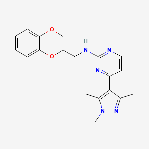 molecular formula C19H21N5O2 B4384388 N-(2,3-dihydro-1,4-benzodioxin-2-ylmethyl)-4-(1,3,5-trimethyl-1H-pyrazol-4-yl)pyrimidin-2-amine 