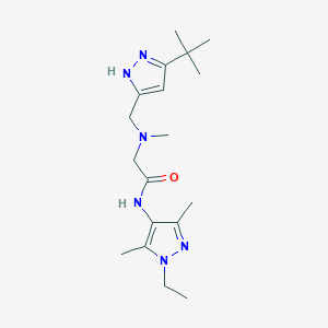 molecular formula C18H30N6O B4384573 2-[[(3-tert-butyl-1H-pyrazol-5-yl)methyl](methyl)amino]-N-(1-ethyl-3,5-dimethyl-1H-pyrazol-4-yl)acetamide 