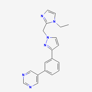 molecular formula C19H18N6 B4384621 5-(3-{1-[(1-ethyl-1H-imidazol-2-yl)methyl]-1H-pyrazol-3-yl}phenyl)pyrimidine 