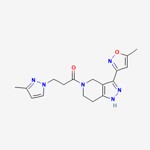 molecular formula C17H20N6O2 B4384637 3-(5-methylisoxazol-3-yl)-5-[3-(3-methyl-1H-pyrazol-1-yl)propanoyl]-4,5,6,7-tetrahydro-1H-pyrazolo[4,3-c]pyridine 