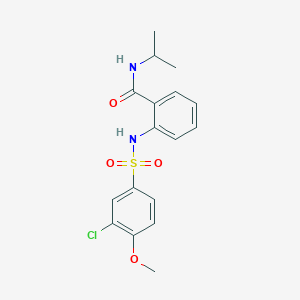 molecular formula C17H19ClN2O4S B4385130 2-{[(3-chloro-4-methoxyphenyl)sulfonyl]amino}-N-isopropylbenzamide 