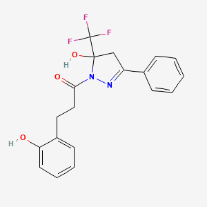 molecular formula C19H17F3N2O3 B4385261 1-[3-(2-hydroxyphenyl)propanoyl]-3-phenyl-5-(trifluoromethyl)-4,5-dihydro-1H-pyrazol-5-ol 