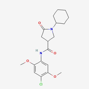 molecular formula C19H25ClN2O4 B4385333 N-(4-chloro-2,5-dimethoxyphenyl)-1-cyclohexyl-5-oxo-3-pyrrolidinecarboxamide 