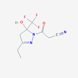 molecular formula C9H10F3N3O2 B4385456 3-[3-ethyl-5-hydroxy-5-(trifluoromethyl)-4,5-dihydro-1H-pyrazol-1-yl]-3-oxopropanenitrile 