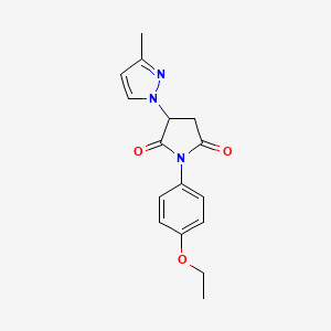 molecular formula C16H17N3O3 B4385740 1-(4-ethoxyphenyl)-3-(3-methyl-1H-pyrazol-1-yl)-2,5-pyrrolidinedione 