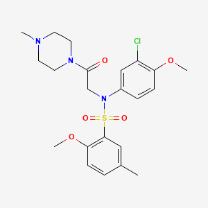 molecular formula C22H28ClN3O5S B4385850 N-(3-chloro-4-methoxyphenyl)-2-methoxy-5-methyl-N-[2-(4-methyl-1-piperazinyl)-2-oxoethyl]benzenesulfonamide 