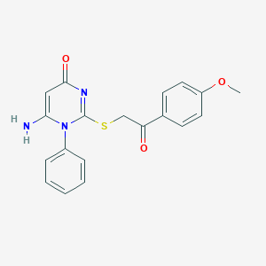molecular formula C19H17N3O3S B4385928 6-amino-2-{[2-(4-methoxyphenyl)-2-oxoethyl]thio}-1-phenyl-4(1H)-pyrimidinone 