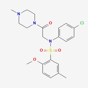 molecular formula C21H26ClN3O4S B4385974 N-(4-chlorophenyl)-2-methoxy-5-methyl-N-[2-(4-methyl-1-piperazinyl)-2-oxoethyl]benzenesulfonamide 