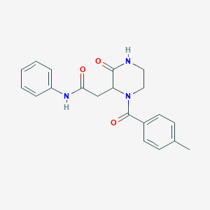 molecular formula C20H21N3O3 B4386067 2-[1-(4-methylbenzoyl)-3-oxo-2-piperazinyl]-N-phenylacetamide 