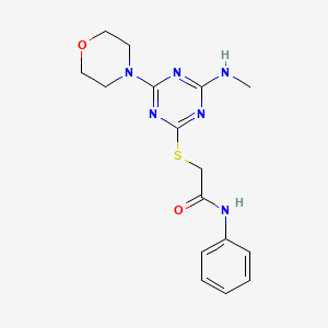 molecular formula C16H20N6O2S B4386306 2-{[4-(methylamino)-6-(4-morpholinyl)-1,3,5-triazin-2-yl]thio}-N-phenylacetamide 