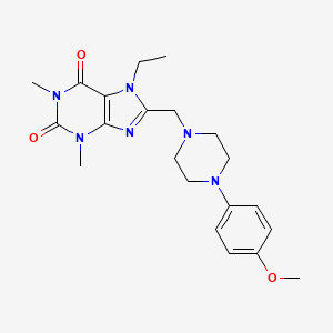 molecular formula C21H28N6O3 B4386488 7-ethyl-8-{[4-(4-methoxyphenyl)-1-piperazinyl]methyl}-1,3-dimethyl-3,7-dihydro-1H-purine-2,6-dione 