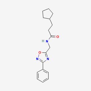 molecular formula C17H21N3O2 B4386509 3-cyclopentyl-N-[(3-phenyl-1,2,4-oxadiazol-5-yl)methyl]propanamide 