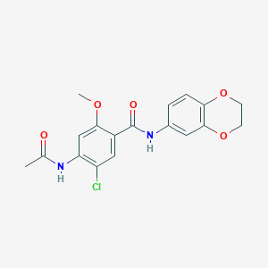 molecular formula C18H17ClN2O5 B4386835 4-(acetylamino)-5-chloro-N-(2,3-dihydro-1,4-benzodioxin-6-yl)-2-methoxybenzamide 