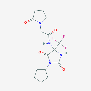molecular formula C15H19F3N4O4 B4387118 N-[1-cyclopentyl-2,5-dioxo-4-(trifluoromethyl)-4-imidazolidinyl]-2-(2-oxo-1-pyrrolidinyl)acetamide 