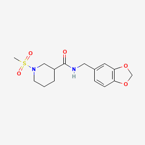 molecular formula C15H20N2O5S B4387128 N-(1,3-benzodioxol-5-ylmethyl)-1-(methylsulfonyl)-3-piperidinecarboxamide 