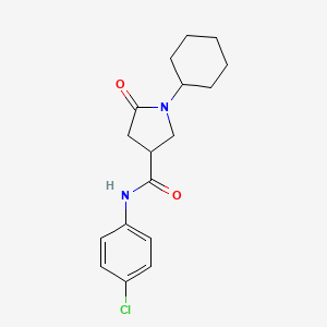 molecular formula C17H21ClN2O2 B4387150 N-(4-chlorophenyl)-1-cyclohexyl-5-oxo-3-pyrrolidinecarboxamide 