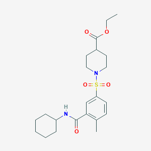 molecular formula C22H32N2O5S B4387407 ethyl 1-({3-[(cyclohexylamino)carbonyl]-4-methylphenyl}sulfonyl)-4-piperidinecarboxylate 