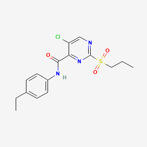 molecular formula C16H18ClN3O3S B4387414 5-chloro-N-(4-ethylphenyl)-2-(propylsulfonyl)-4-pyrimidinecarboxamide 