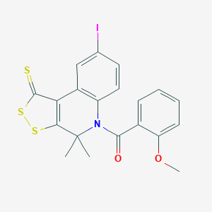 molecular formula C20H16INO2S3 B438743 8-iodo-5-(2-methoxybenzoyl)-4,4-dimethyl-4,5-dihydro-1H-[1,2]dithiolo[3,4-c]quinoline-1-thione CAS No. 331841-23-7