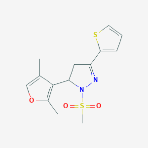 molecular formula C14H16N2O3S2 B4387467 5-(2,4-dimethyl-3-furyl)-1-(methylsulfonyl)-3-(2-thienyl)-4,5-dihydro-1H-pyrazole 