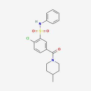 molecular formula C19H21ClN2O3S B4387630 2-chloro-5-[(4-methyl-1-piperidinyl)carbonyl]-N-phenylbenzenesulfonamide 