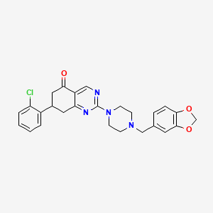 molecular formula C26H25ClN4O3 B4387680 2-[4-(1,3-benzodioxol-5-ylmethyl)-1-piperazinyl]-7-(2-chlorophenyl)-7,8-dihydro-5(6H)-quinazolinone 