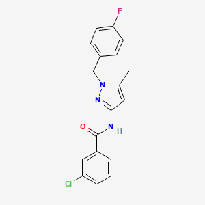 molecular formula C18H15ClFN3O B4388040 3-chloro-N-[1-(4-fluorobenzyl)-5-methyl-1H-pyrazol-3-yl]benzamide 