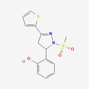 molecular formula C14H14N2O3S2 B4388199 2-[1-(methylsulfonyl)-3-(2-thienyl)-4,5-dihydro-1H-pyrazol-5-yl]phenol 