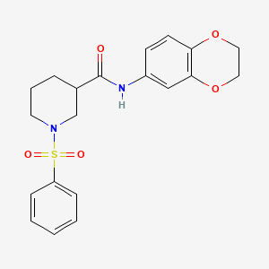 molecular formula C20H22N2O5S B4388224 N-(2,3-dihydro-1,4-benzodioxin-6-yl)-1-(phenylsulfonyl)-3-piperidinecarboxamide 