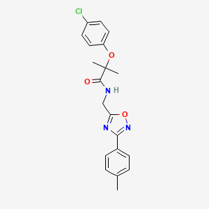 molecular formula C20H20ClN3O3 B4388246 2-(4-chlorophenoxy)-2-methyl-N-{[3-(4-methylphenyl)-1,2,4-oxadiazol-5-yl]methyl}propanamide 