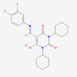molecular formula C23H27F2N3O3 B438829 1,3-dicyclohexyl-5-[(3,4-difluoroanilino)methylene]-2,4,6(1H,3H,5H)-pyrimidinetrione CAS No. 362495-53-2