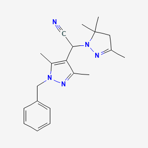 molecular formula C20H25N5 B4388308 (1-benzyl-3,5-dimethyl-1H-pyrazol-4-yl)(3,5,5-trimethyl-4,5-dihydro-1H-pyrazol-1-yl)acetonitrile 