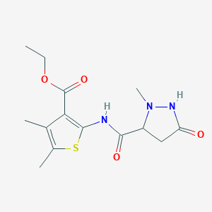 molecular formula C14H19N3O4S B4388324 ethyl 4,5-dimethyl-2-{[(2-methyl-5-oxo-3-pyrazolidinyl)carbonyl]amino}-3-thiophenecarboxylate 