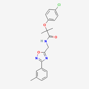 molecular formula C20H20ClN3O3 B4388680 2-(4-chlorophenoxy)-2-methyl-N-{[3-(3-methylphenyl)-1,2,4-oxadiazol-5-yl]methyl}propanamide 