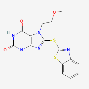 molecular formula C16H15N5O3S2 B4388718 8-(1,3-benzothiazol-2-ylthio)-7-(2-methoxyethyl)-3-methyl-3,7-dihydro-1H-purine-2,6-dione 