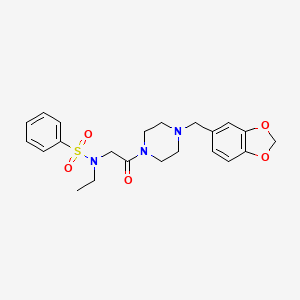 molecular formula C22H27N3O5S B4389025 N-{2-[4-(1,3-benzodioxol-5-ylmethyl)piperazin-1-yl]-2-oxoethyl}-N-ethylbenzenesulfonamide 