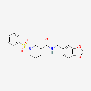 molecular formula C20H22N2O5S B4389064 N-(1,3-benzodioxol-5-ylmethyl)-1-(phenylsulfonyl)-3-piperidinecarboxamide 